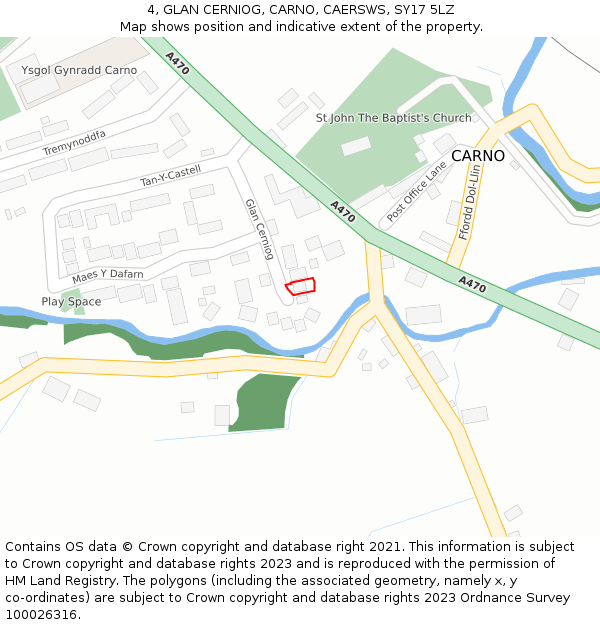 4, GLAN CERNIOG, CARNO, CAERSWS, SY17 5LZ: Location map and indicative extent of plot