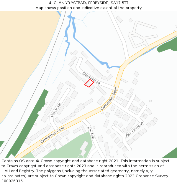 4, GLAN YR YSTRAD, FERRYSIDE, SA17 5TT: Location map and indicative extent of plot