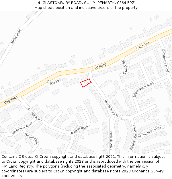 4, GLASTONBURY ROAD, SULLY, PENARTH, CF64 5PZ: Location map and indicative extent of plot