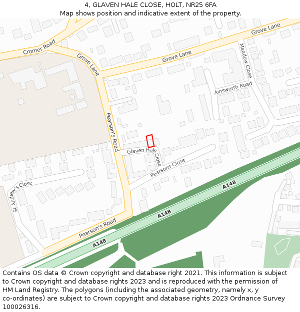 4, GLAVEN HALE CLOSE, HOLT, NR25 6FA: Location map and indicative extent of plot