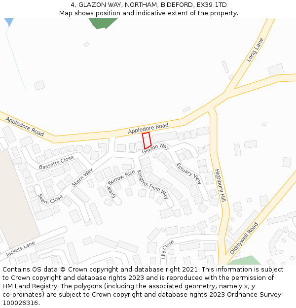 4, GLAZON WAY, NORTHAM, BIDEFORD, EX39 1TD: Location map and indicative extent of plot