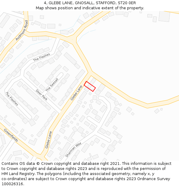 4, GLEBE LANE, GNOSALL, STAFFORD, ST20 0ER: Location map and indicative extent of plot