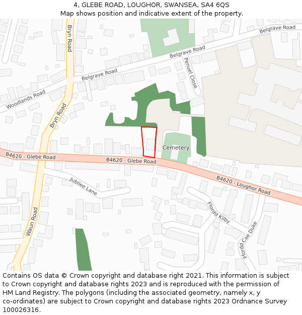 4, GLEBE ROAD, LOUGHOR, SWANSEA, SA4 6QS: Location map and indicative extent of plot