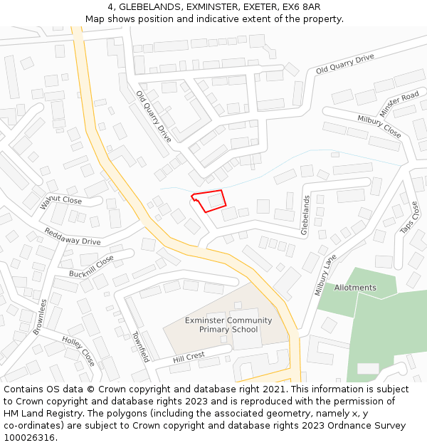 4, GLEBELANDS, EXMINSTER, EXETER, EX6 8AR: Location map and indicative extent of plot