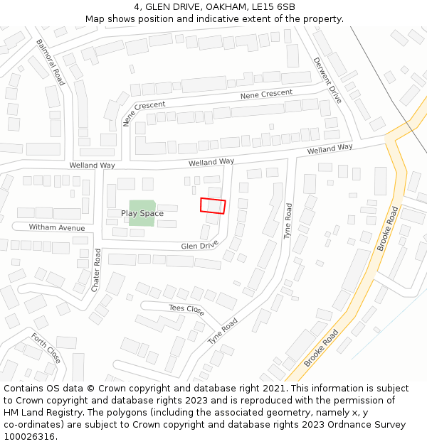 4, GLEN DRIVE, OAKHAM, LE15 6SB: Location map and indicative extent of plot