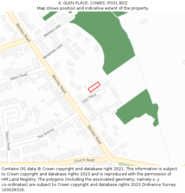 4, GLEN PLACE, COWES, PO31 8DZ: Location map and indicative extent of plot