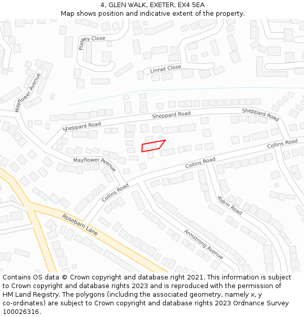 4, GLEN WALK, EXETER, EX4 5EA: Location map and indicative extent of plot