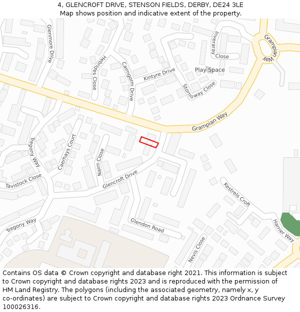 4, GLENCROFT DRIVE, STENSON FIELDS, DERBY, DE24 3LE: Location map and indicative extent of plot