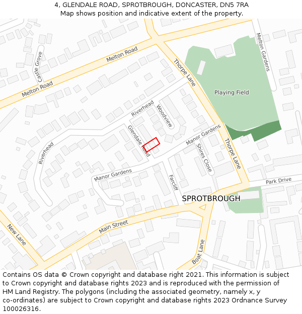 4, GLENDALE ROAD, SPROTBROUGH, DONCASTER, DN5 7RA: Location map and indicative extent of plot