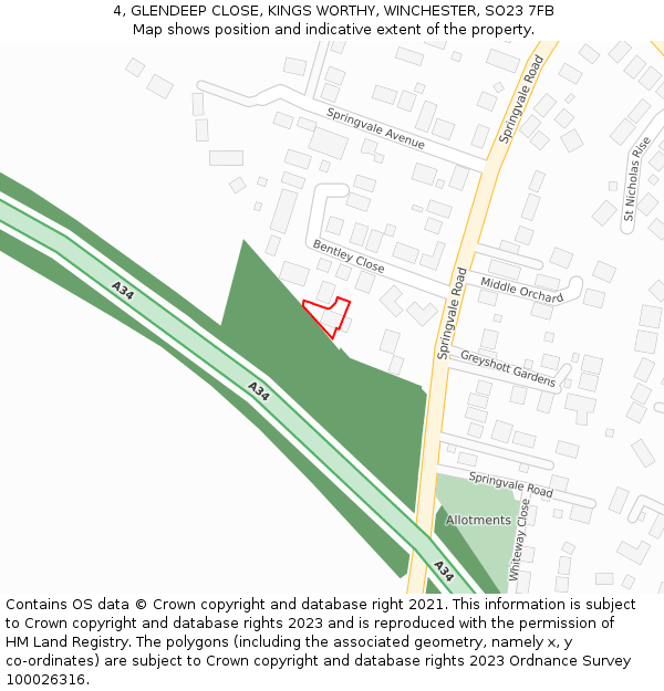 4, GLENDEEP CLOSE, KINGS WORTHY, WINCHESTER, SO23 7FB: Location map and indicative extent of plot