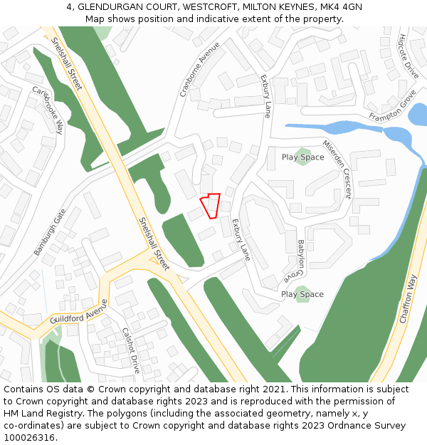 4, GLENDURGAN COURT, WESTCROFT, MILTON KEYNES, MK4 4GN: Location map and indicative extent of plot