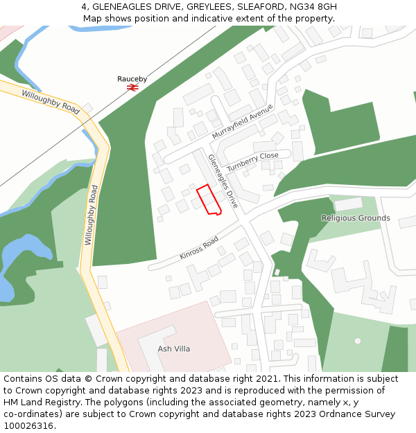 4, GLENEAGLES DRIVE, GREYLEES, SLEAFORD, NG34 8GH: Location map and indicative extent of plot