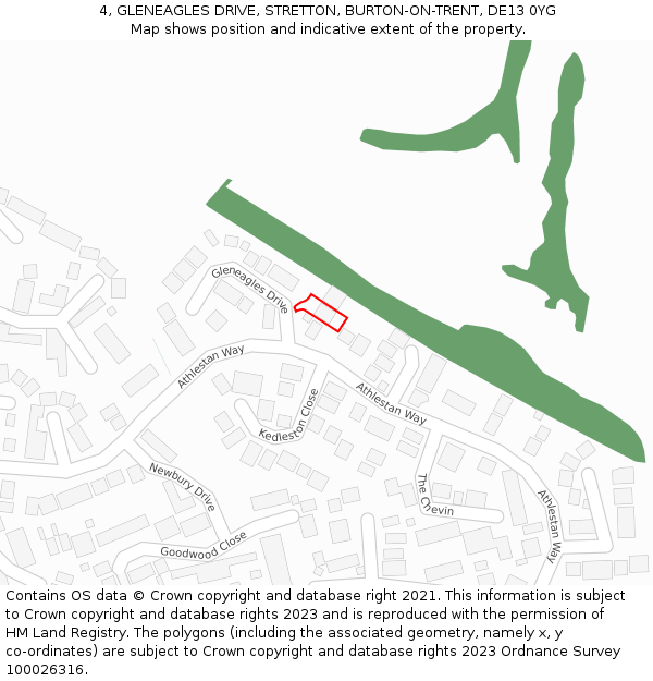4, GLENEAGLES DRIVE, STRETTON, BURTON-ON-TRENT, DE13 0YG: Location map and indicative extent of plot