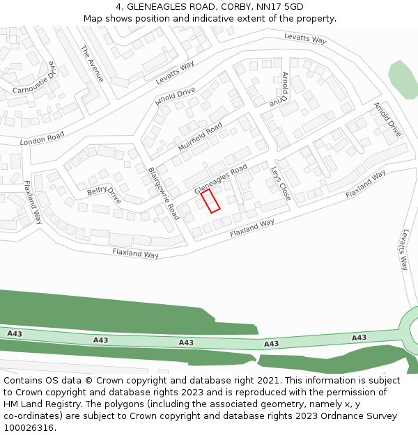 4, GLENEAGLES ROAD, CORBY, NN17 5GD: Location map and indicative extent of plot