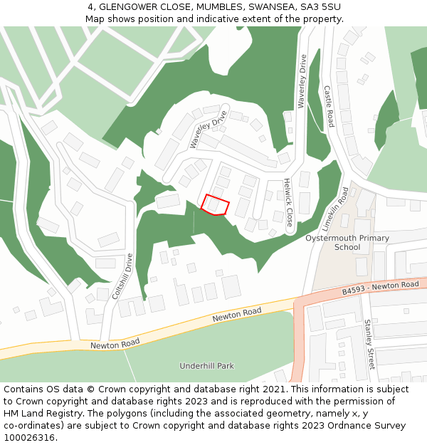 4, GLENGOWER CLOSE, MUMBLES, SWANSEA, SA3 5SU: Location map and indicative extent of plot