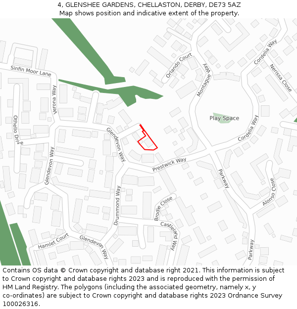 4, GLENSHEE GARDENS, CHELLASTON, DERBY, DE73 5AZ: Location map and indicative extent of plot