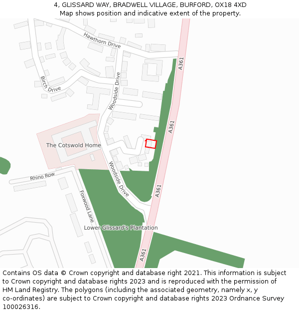 4, GLISSARD WAY, BRADWELL VILLAGE, BURFORD, OX18 4XD: Location map and indicative extent of plot