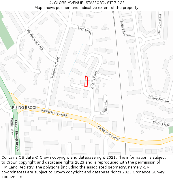 4, GLOBE AVENUE, STAFFORD, ST17 9GF: Location map and indicative extent of plot