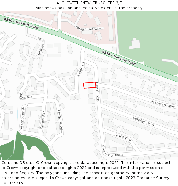 4, GLOWETH VIEW, TRURO, TR1 3JZ: Location map and indicative extent of plot