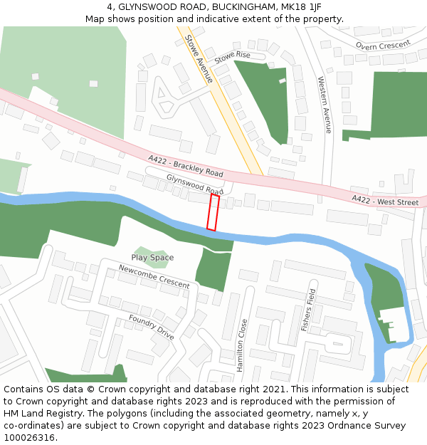 4, GLYNSWOOD ROAD, BUCKINGHAM, MK18 1JF: Location map and indicative extent of plot
