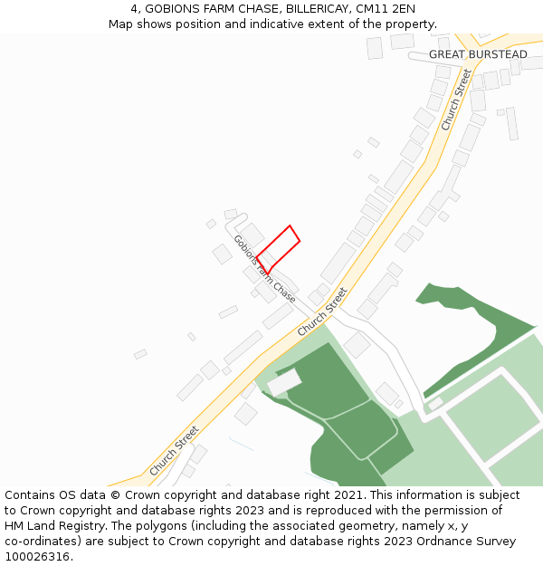 4, GOBIONS FARM CHASE, BILLERICAY, CM11 2EN: Location map and indicative extent of plot