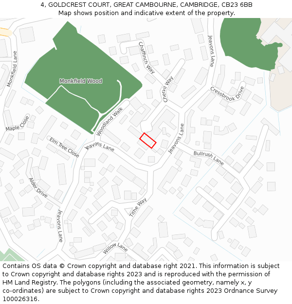 4, GOLDCREST COURT, GREAT CAMBOURNE, CAMBRIDGE, CB23 6BB: Location map and indicative extent of plot