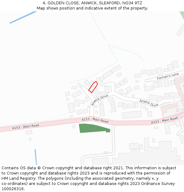 4, GOLDEN CLOSE, ANWICK, SLEAFORD, NG34 9TZ: Location map and indicative extent of plot