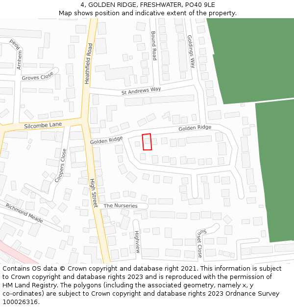 4, GOLDEN RIDGE, FRESHWATER, PO40 9LE: Location map and indicative extent of plot