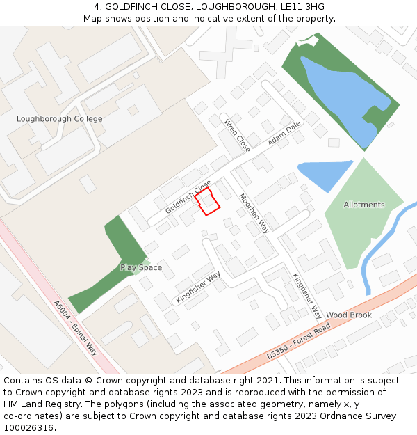 4, GOLDFINCH CLOSE, LOUGHBOROUGH, LE11 3HG: Location map and indicative extent of plot