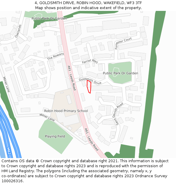 4, GOLDSMITH DRIVE, ROBIN HOOD, WAKEFIELD, WF3 3TF: Location map and indicative extent of plot