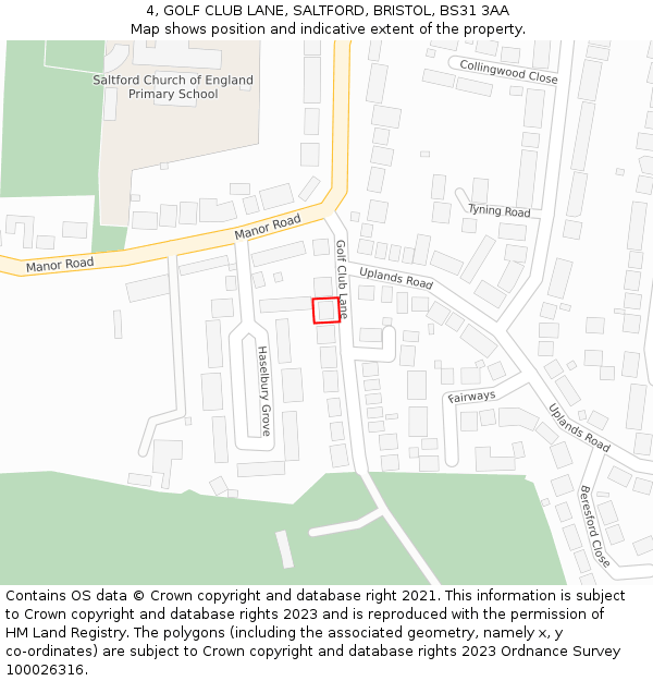 4, GOLF CLUB LANE, SALTFORD, BRISTOL, BS31 3AA: Location map and indicative extent of plot