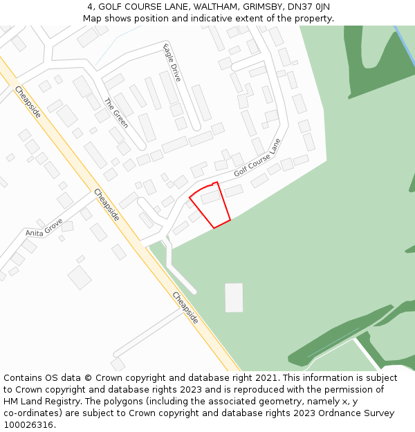 4, GOLF COURSE LANE, WALTHAM, GRIMSBY, DN37 0JN: Location map and indicative extent of plot