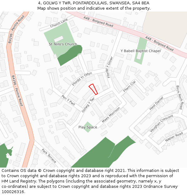 4, GOLWG Y TWR, PONTARDDULAIS, SWANSEA, SA4 8EA: Location map and indicative extent of plot