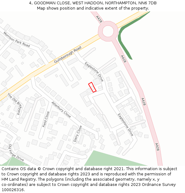 4, GOODMAN CLOSE, WEST HADDON, NORTHAMPTON, NN6 7DB: Location map and indicative extent of plot