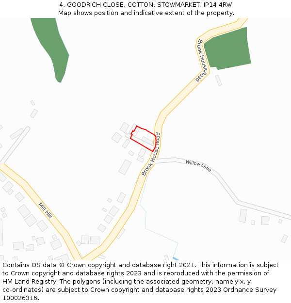4, GOODRICH CLOSE, COTTON, STOWMARKET, IP14 4RW: Location map and indicative extent of plot