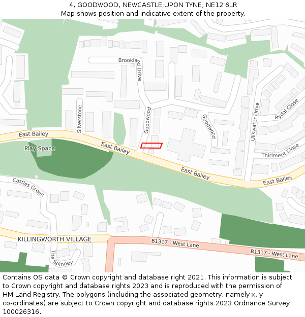 4, GOODWOOD, NEWCASTLE UPON TYNE, NE12 6LR: Location map and indicative extent of plot