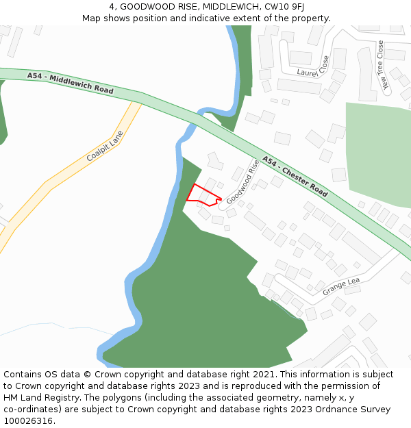 4, GOODWOOD RISE, MIDDLEWICH, CW10 9FJ: Location map and indicative extent of plot