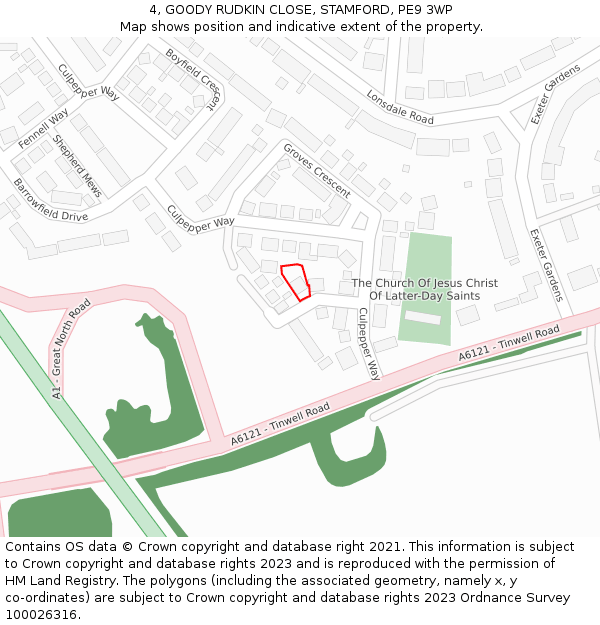 4, GOODY RUDKIN CLOSE, STAMFORD, PE9 3WP: Location map and indicative extent of plot