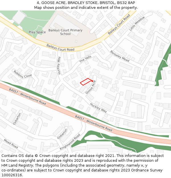 4, GOOSE ACRE, BRADLEY STOKE, BRISTOL, BS32 8AP: Location map and indicative extent of plot