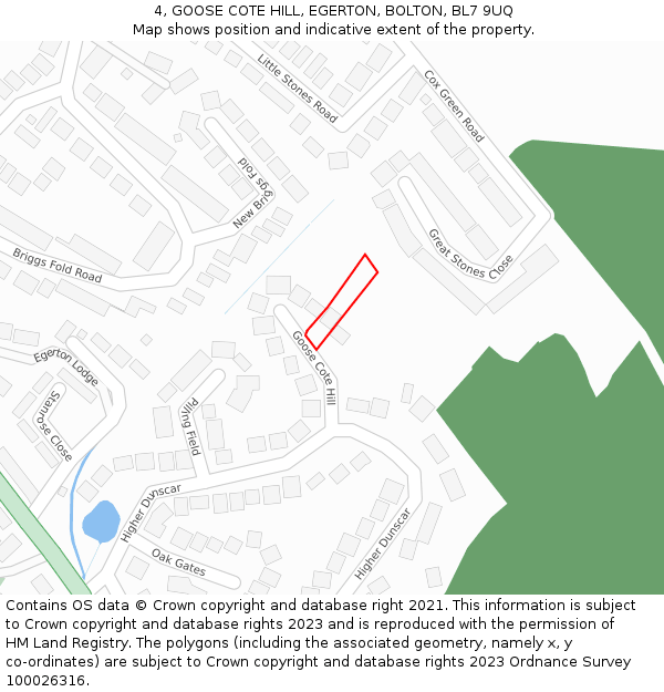 4, GOOSE COTE HILL, EGERTON, BOLTON, BL7 9UQ: Location map and indicative extent of plot