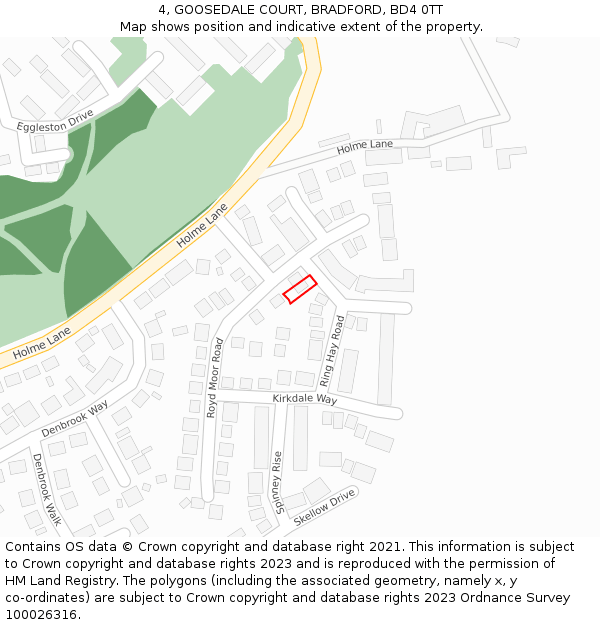 4, GOOSEDALE COURT, BRADFORD, BD4 0TT: Location map and indicative extent of plot