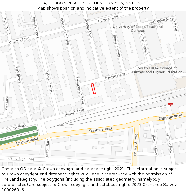 4, GORDON PLACE, SOUTHEND-ON-SEA, SS1 1NH: Location map and indicative extent of plot