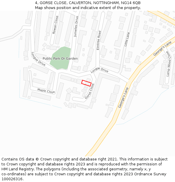 4, GORSE CLOSE, CALVERTON, NOTTINGHAM, NG14 6QB: Location map and indicative extent of plot