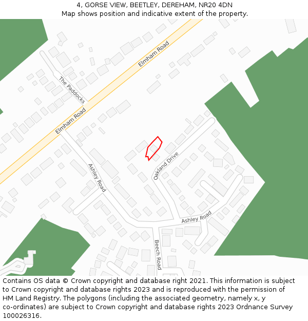 4, GORSE VIEW, BEETLEY, DEREHAM, NR20 4DN: Location map and indicative extent of plot