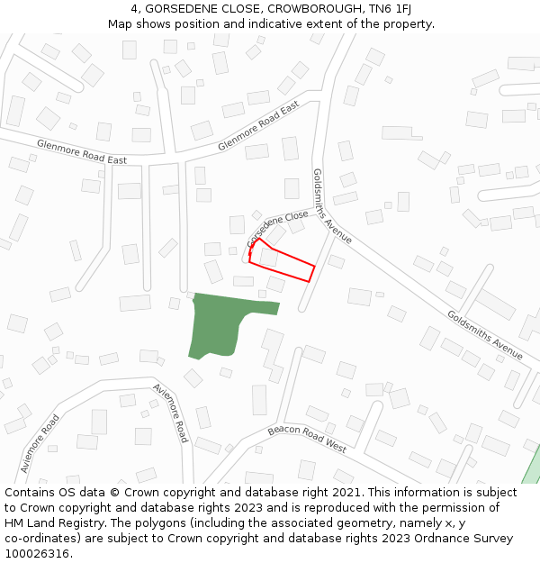 4, GORSEDENE CLOSE, CROWBOROUGH, TN6 1FJ: Location map and indicative extent of plot