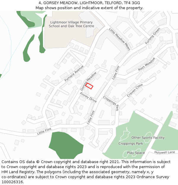 4, GORSEY MEADOW, LIGHTMOOR, TELFORD, TF4 3GG: Location map and indicative extent of plot