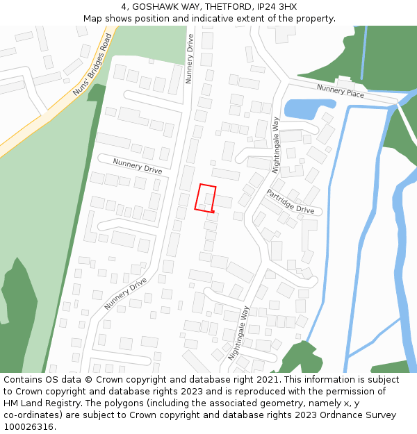 4, GOSHAWK WAY, THETFORD, IP24 3HX: Location map and indicative extent of plot