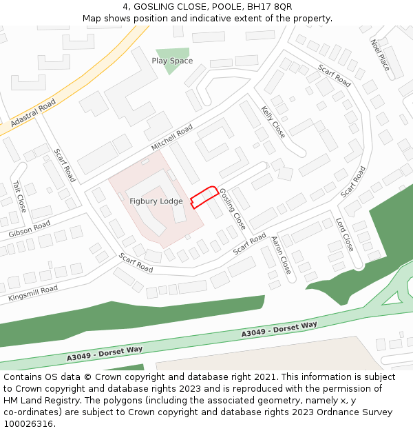 4, GOSLING CLOSE, POOLE, BH17 8QR: Location map and indicative extent of plot
