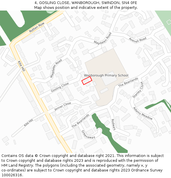 4, GOSLING CLOSE, WANBOROUGH, SWINDON, SN4 0FE: Location map and indicative extent of plot