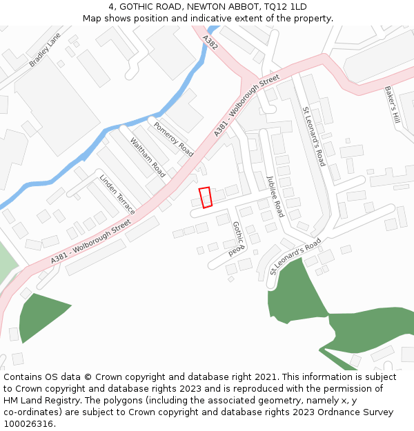 4, GOTHIC ROAD, NEWTON ABBOT, TQ12 1LD: Location map and indicative extent of plot